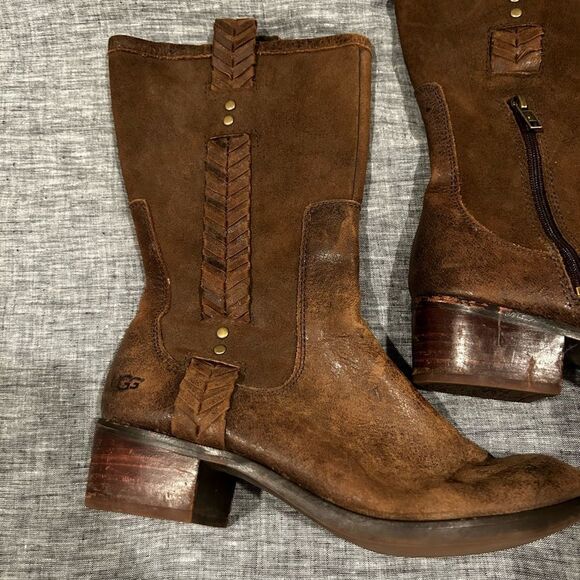 UGG Jaspan Mid-Calf Chocolate Brown riding Leather Boot Size 8.5 excelle… - Picture 2 of 14